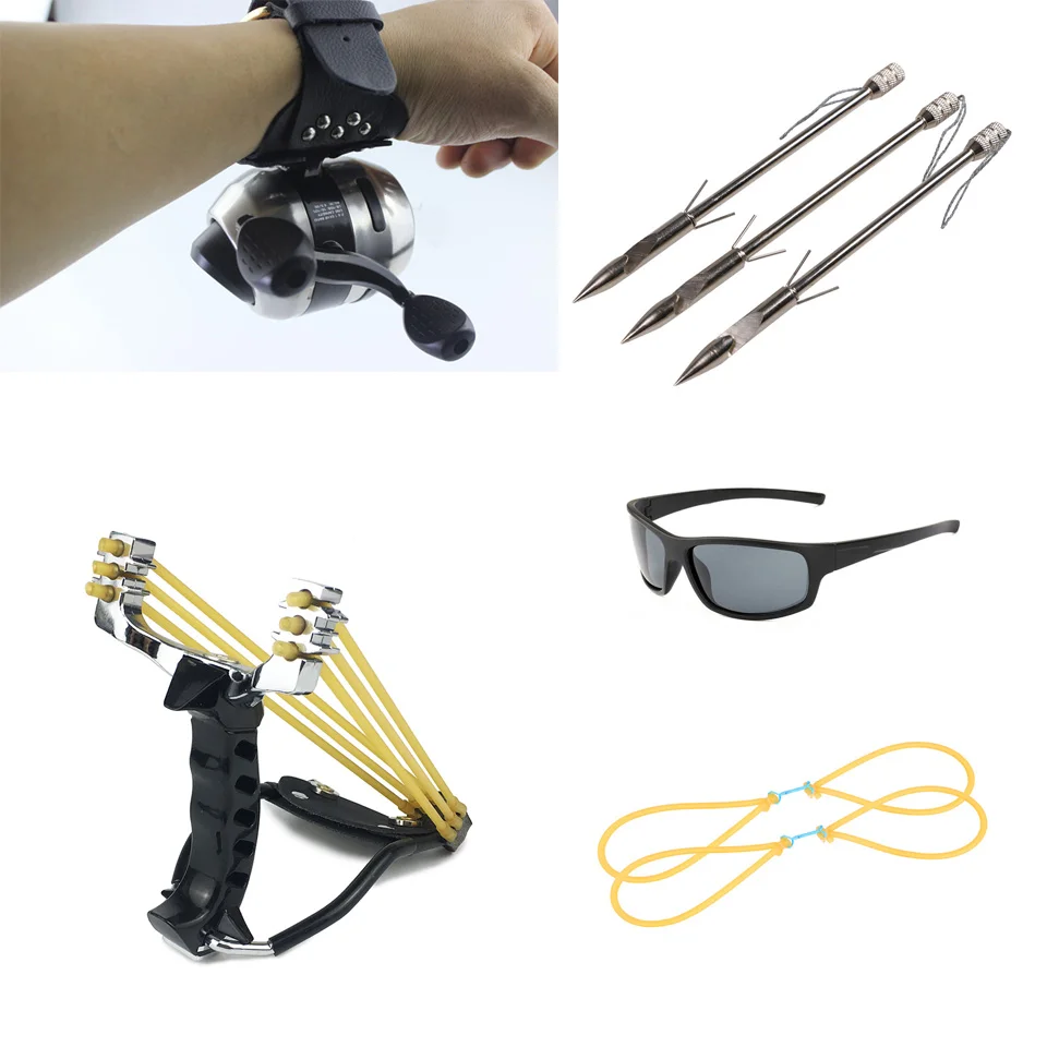 Слинг выстрел лук Открытый Инструменты Рогатка Мощная Охота с 3 резиновой лентой