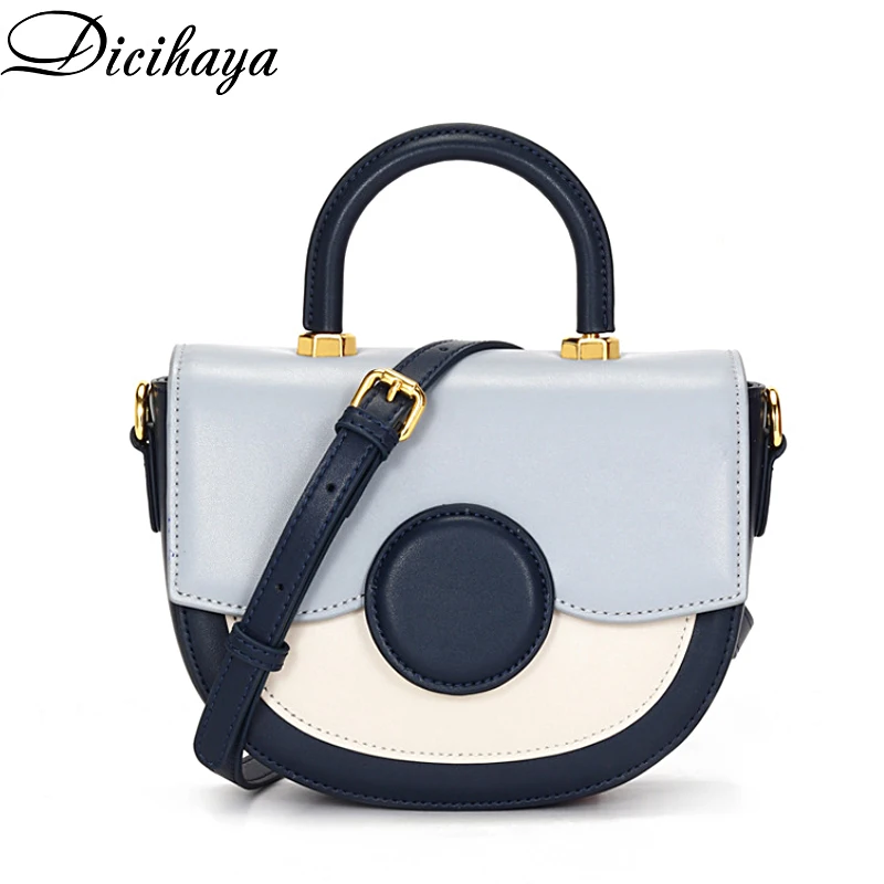 

DICIHAYA Genuine Leather Cowhide Female Bag Metal Portable Saddle Bag Women Simple Fashion Semicircle Bag Shoulder Messenger Bag