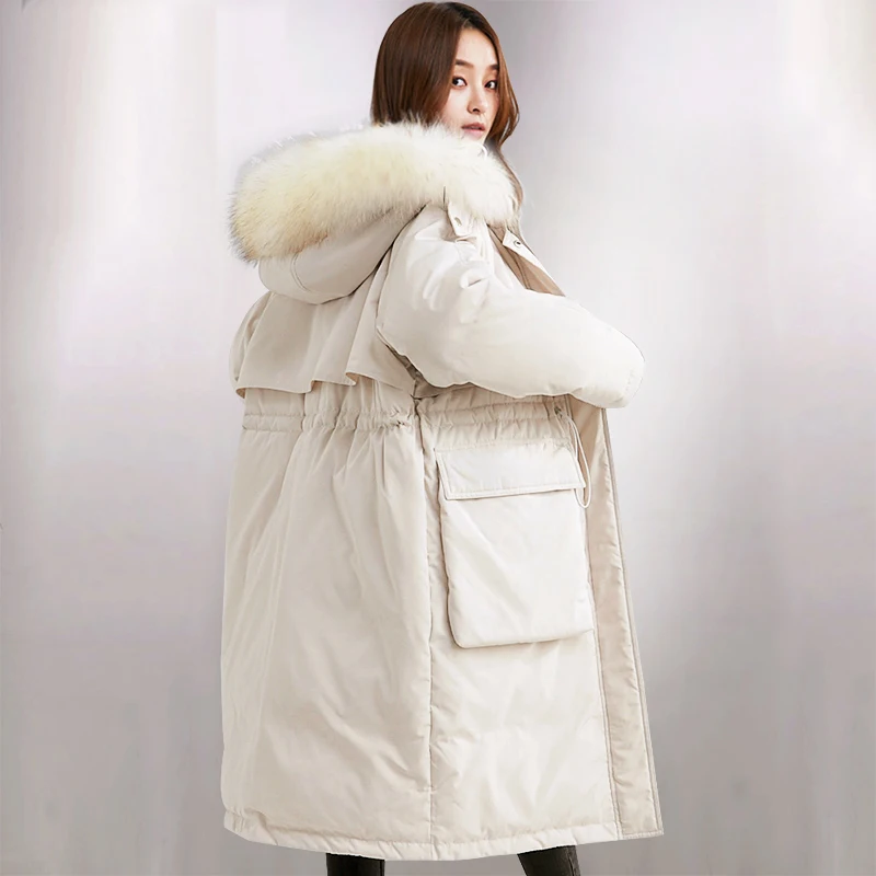 

Duck Down Jackets Women Winter Warm Real Big Fur Hooded Long Coats Overcoat Female Real Fur Warm Down Jacket High Quality