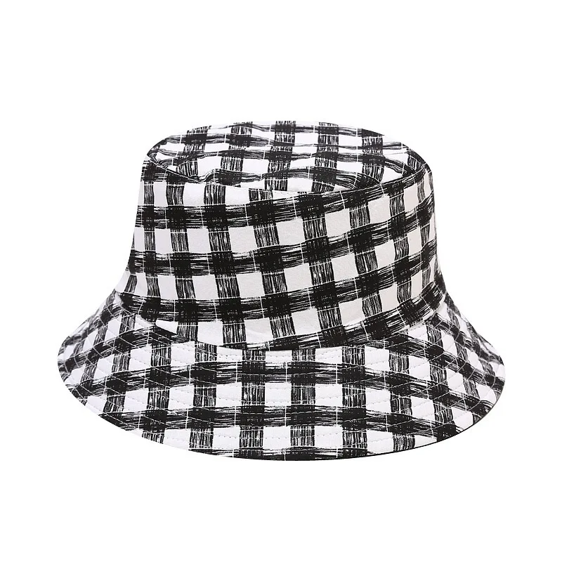 

Панама в клетку из хлопка для мужчин и женщин, шляпа рыбака, уличная дорожная шляпа, солнцезащитные кепки, шапки для мужчин и женщин, 155