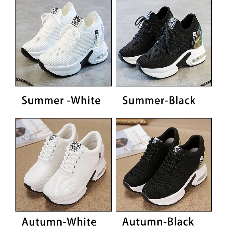 Женские кроссовки Dumoo Белые Повседневные на танкетке 8 см увеличивающие рост для