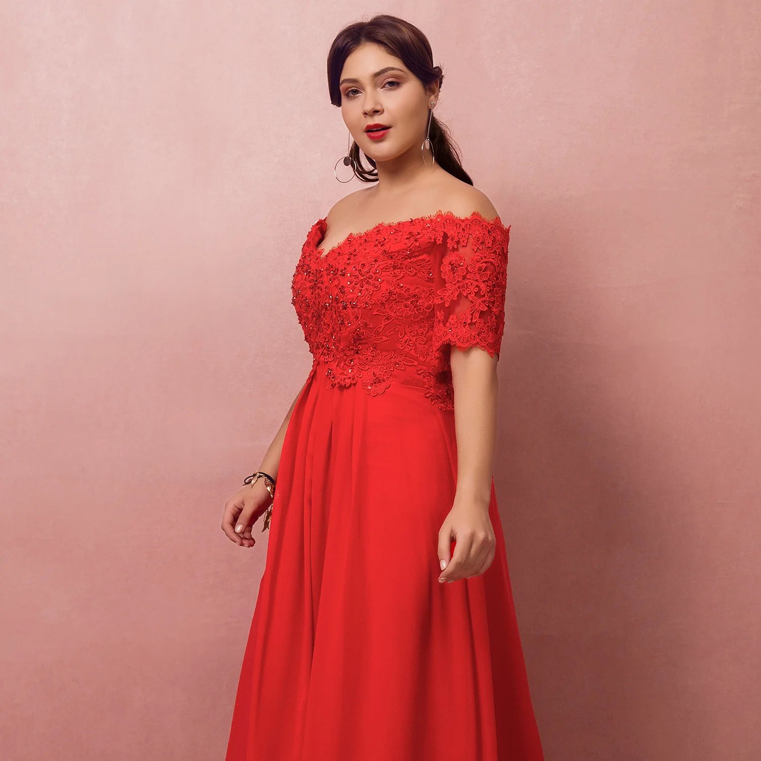 Вечернее платье Элегантное ТРАПЕЦИЕВИДНОЕ с открытыми плечами Красное длинное в