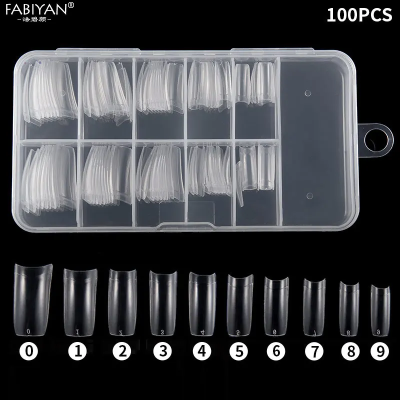 100Pcs with box 100/500 шт Nail Art Поддельные Накладные, наполовину крышка Искусственные Советы Дизайн Прозрачный французские акриловые УФ цветной гель, "сделай сам", маникюрные инструменты - Цвет: 100Pcs with box