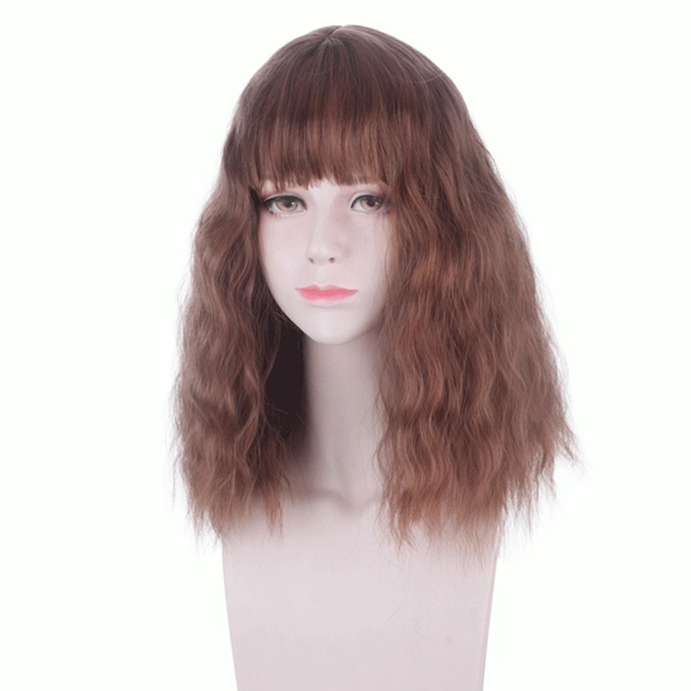 Парик для косплея из аниме Гермиона Грейнджер коричневый кудрявый с челкой