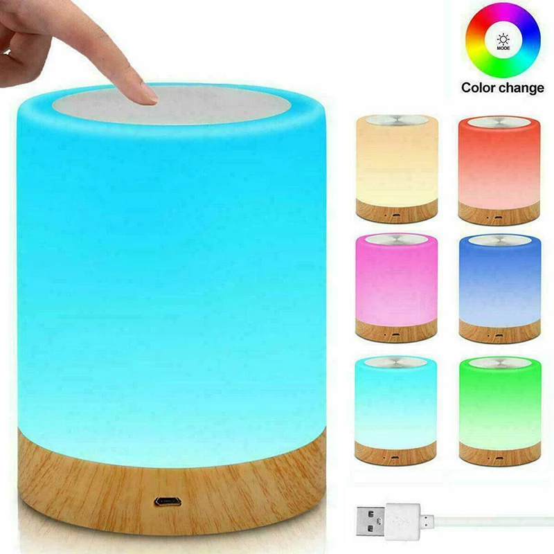 1PC Dimmable LED Colorful Creative Wood Grain Charging Night Light Bedside USB Rechargeable RGB Lamps Lights Smart | Автомобили и