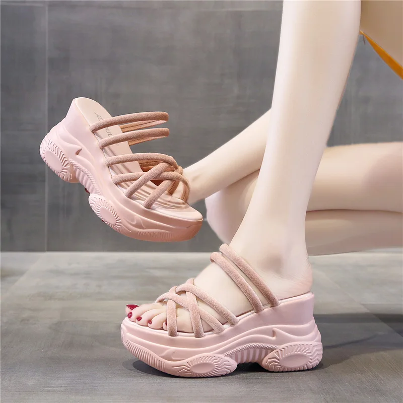 

Casual Fashion Super High Heel Solid Color Thick Bottom Ladies Slippers Summer Sexy Waterproof Platform Beach Slippers Hot Sale.