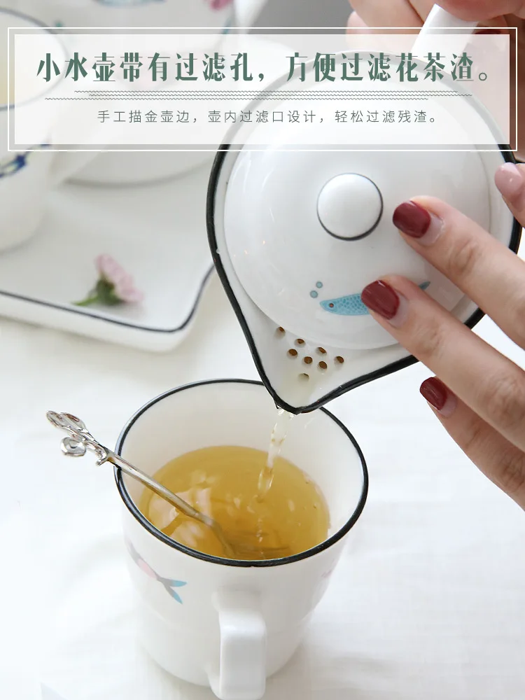 Juego De t&eacute; blanco, Taza De cer&aacute;mica europea, juego De t&eacute; De flores De la tarde, tetera De porcelana, Jogo De Xicaras, vajilla-4
