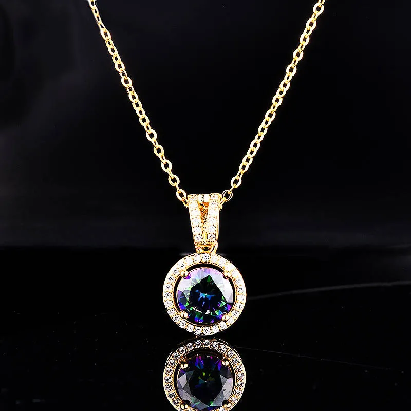 

Hiphop/Rock 14K Yellow Gold Necklace Natural Amethyst Gemstone Pendant for Women Solid 14 K Gold Collare Chain Necklace Jewelry