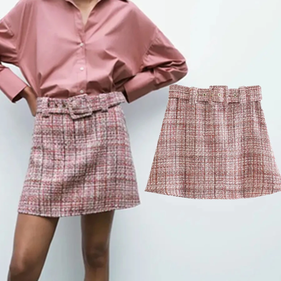 

Мини-юбка Женская Зимняя шерстяная трапециевидная с высокой талией