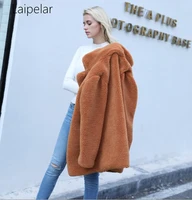 elegant faux fur coat cardigan women autumn winter thick warm solid teddy long coats casual outerwear overcoat plus size 4xl