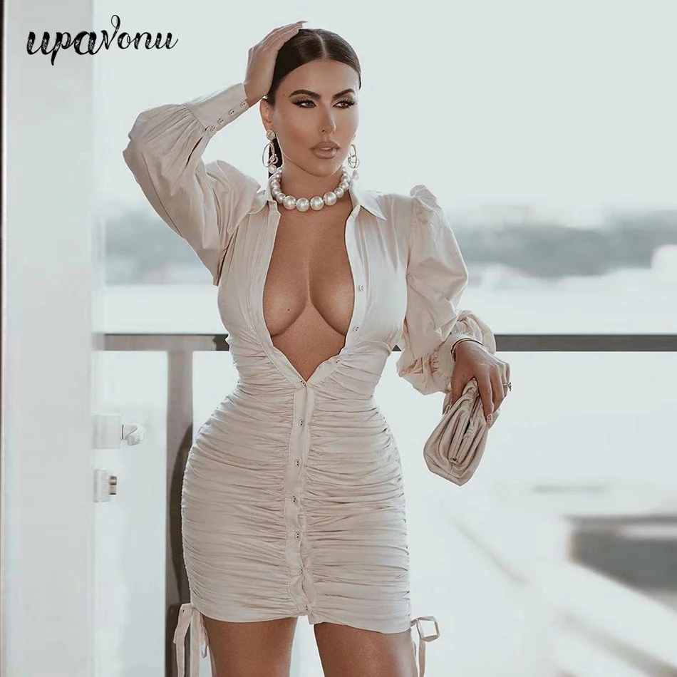 

Free Shipping 2021 Women's Summer Lace-Up Cotton Shirt Dress Lapel Long Sleeve Single Breasted Bodycon Sexy Club Party Dress