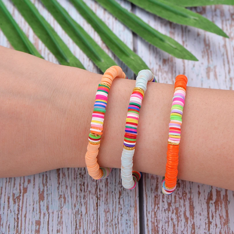 IYOE многоцветные мягкие глиняные браслеты для женщин Boho эластичный канат