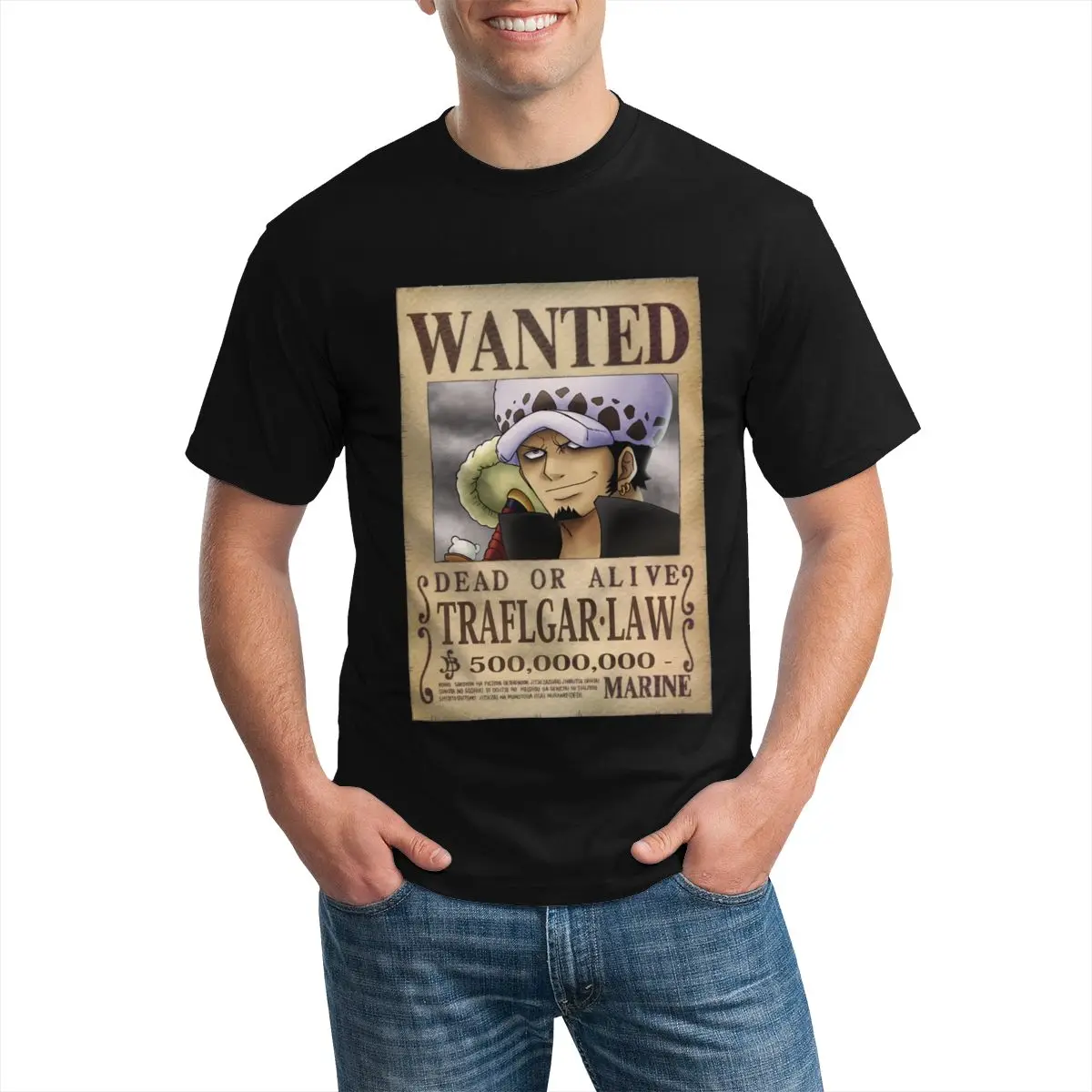 

Bandai One Piece Trafalgar Law Want, футболка, аниме, мужская повседневная футболка, футболка оверсайз с принтом, 100 хлопок, футболка
