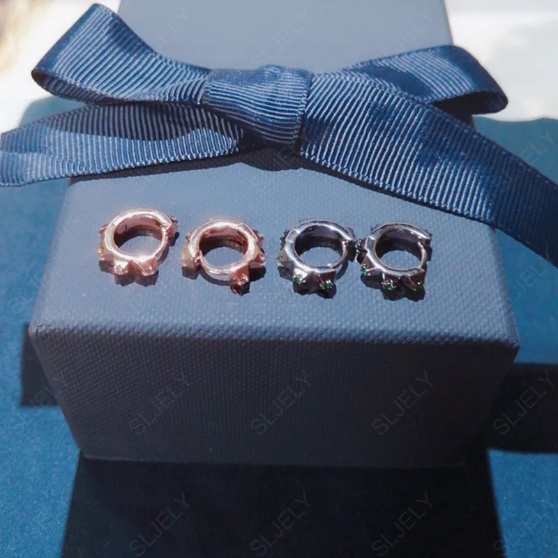 Женские серьги-кольца SLJELY из стерлингового серебра 925 пробы с розовыми шипами