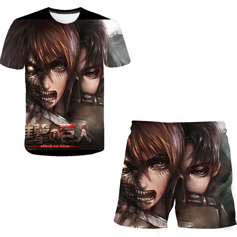 

Футболка + спортивные шорты атака на гигантских 2 предмета, костюмы, футболка с графическим рисунком для девочек, повседневные брюки, коротк...