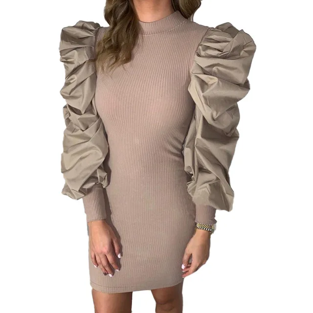 NORMOV однотонное сексуальное платье с пышными рукавами женские вечерние платья в