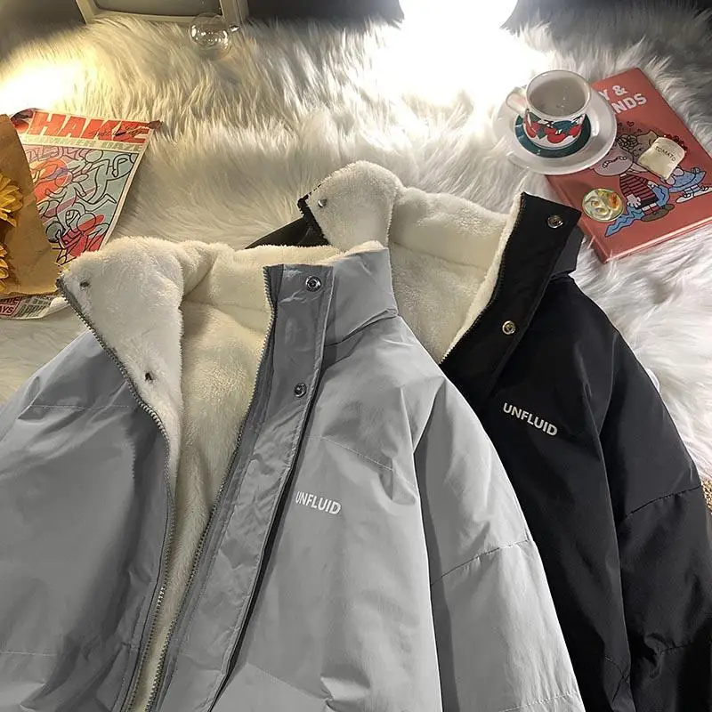 

Men Fleece Harajuku Warm Parkas 2021 Mens Korean Fashion Streetwear Winter Jacket Japanese Style Vintage Bubble Coat Windbreaker