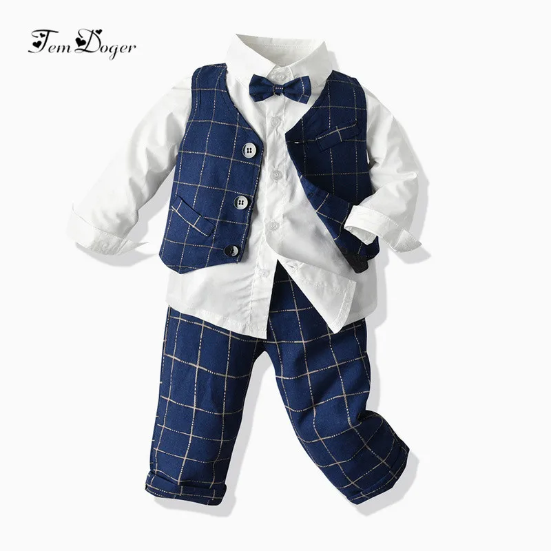 Tem Doger Baby Boys Clothes Sets Gentleman Style Infant Boy Casual Suits Shirt+Vest+Pants 3PCS Outfits Bebes Newborn Clothing |