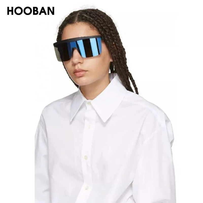 

Новинка, цельные спортивные солнцезащитные очки HOOBAN для мужчин и женщин, модные солнцезащитные очки с плоским верхом и полуободковой оправой, винтажные уличные очки, UV400