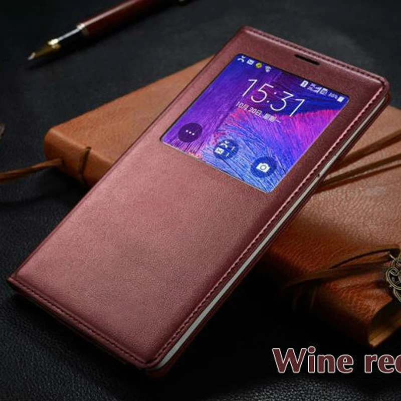Роскошный чехол-книжка из искусственной кожи с окошком 5 цветов для Samsung Galaxy Note 4