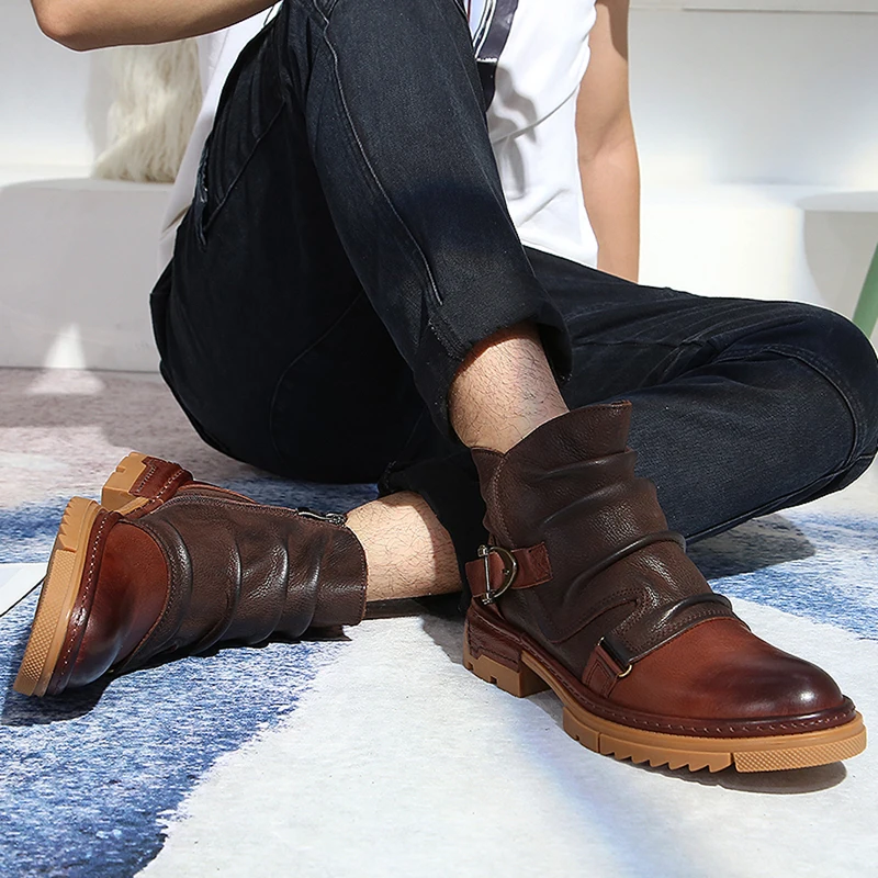 Новые мужские повседневные ботинки ZFTL в стиле ретро из натуральной кожи ручной