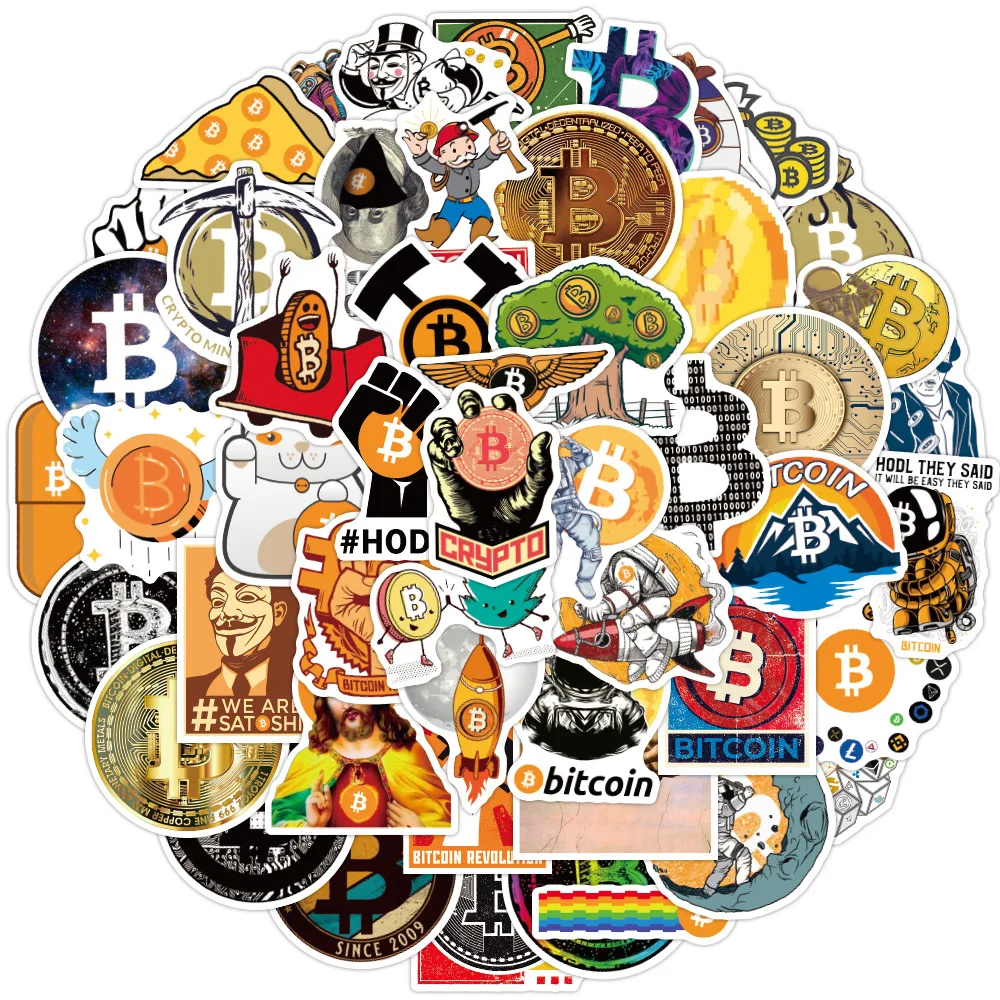 50pcs/set Cartoon Bitcoin Encrypted Virtual Currency BTC Stickers For Helmet Kid Diy Laptop Mixed Skateboard Luggage Case
