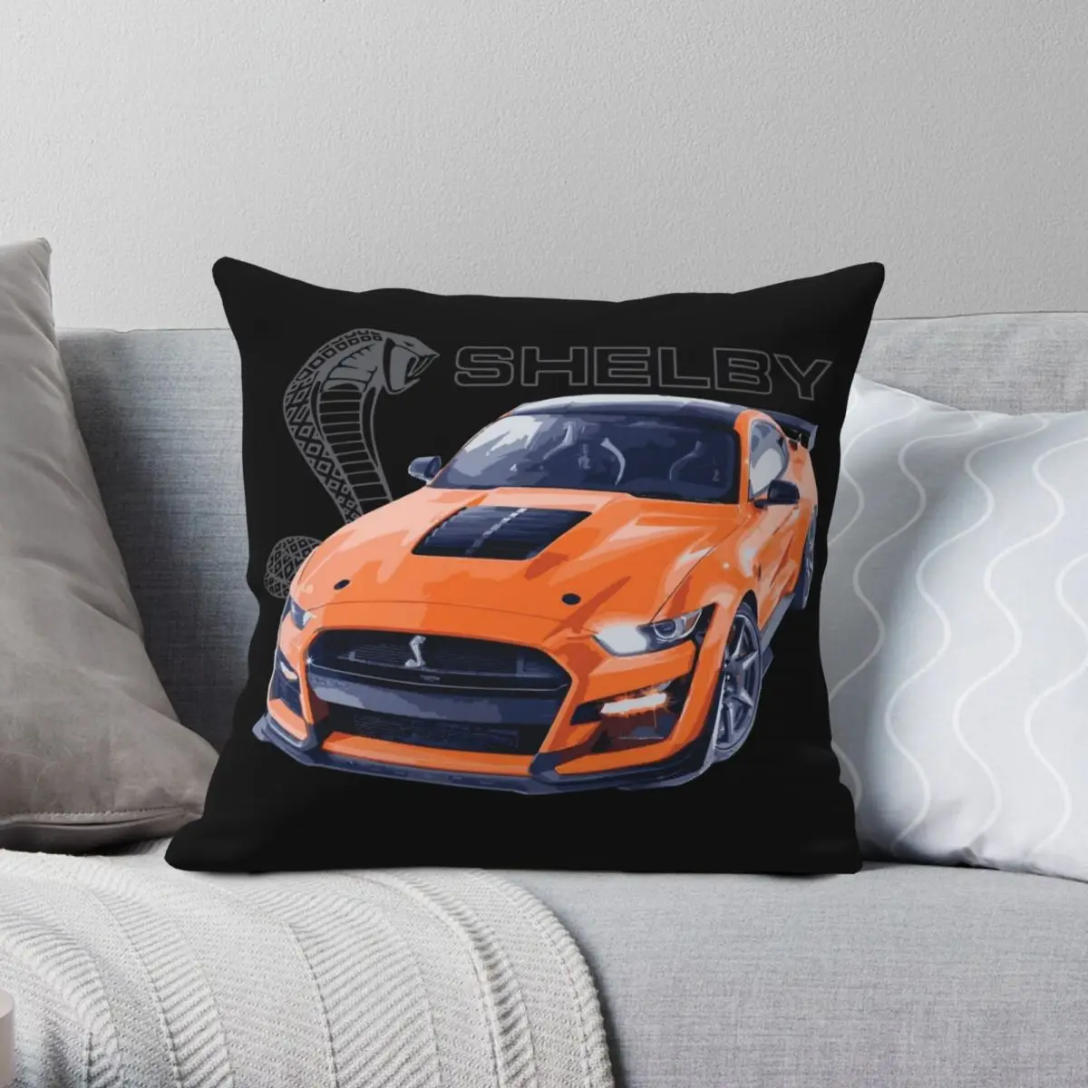 

GT500 Mustang Shelby Cobra Square Pillowcase Polyester Linen Velvet Creative Zip Decor Pillow Case Bed Cushion Cover