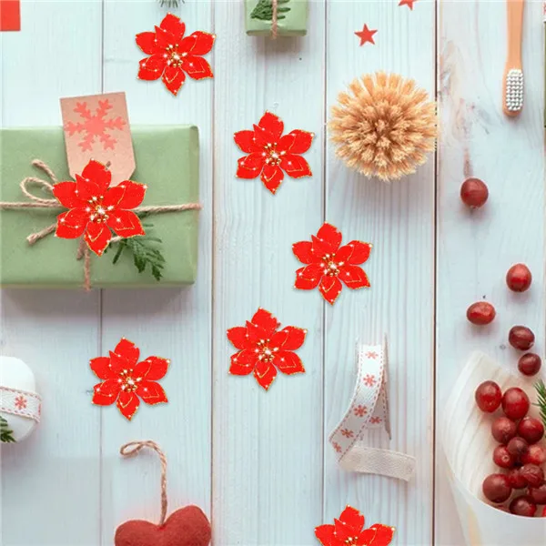 

Рождественские блестки, цветок Пуансетии, свадебные искусственные цветочные украшения, Рождественская елка, Новогоднее украшение для дома...