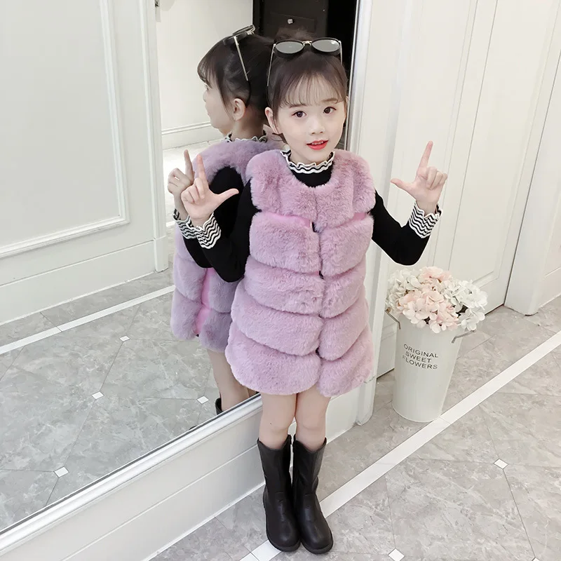 Детский жилет с искусственным мехом на зиму весну черный фиолетовый розовый
