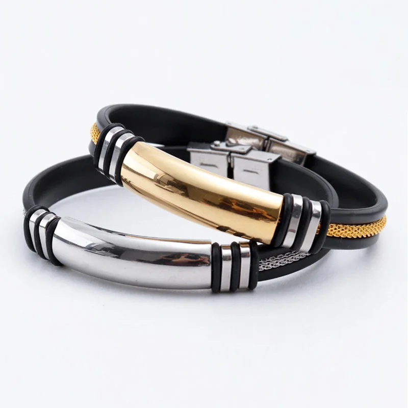 Крутой мужской браслет в стиле панк из нержавеющей стали и силикона браслеты с