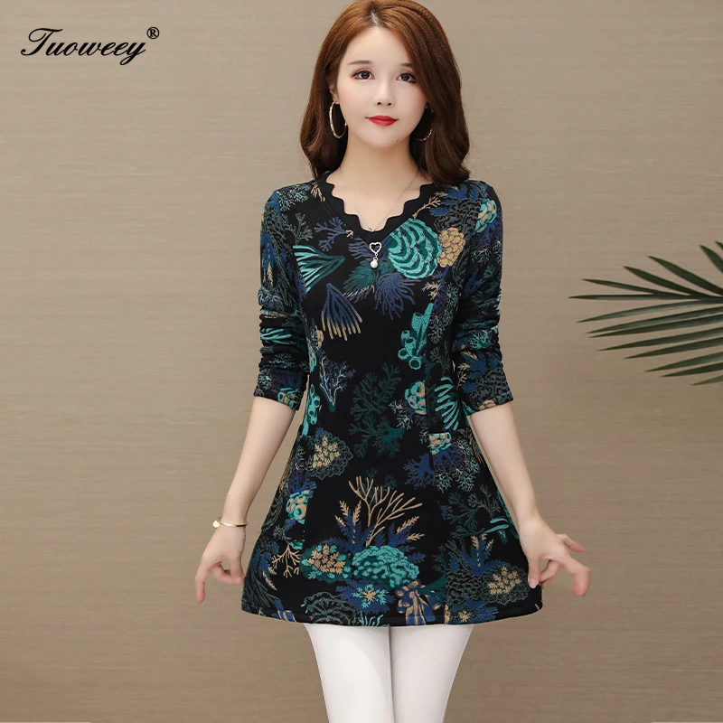 

5XL Autumn mom Blouse Shirts Casual flower Loose elegant v neck long Sleeve Floral Print Tops blusas blouse 2020 women