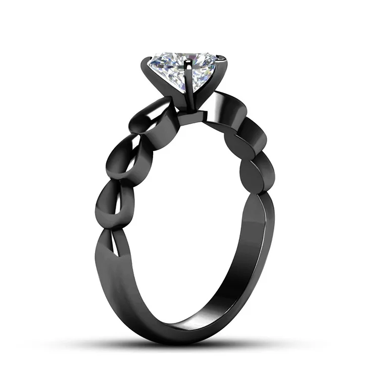 Кольца для женщин с сердечками ажурные кристаллами свадьбы черными