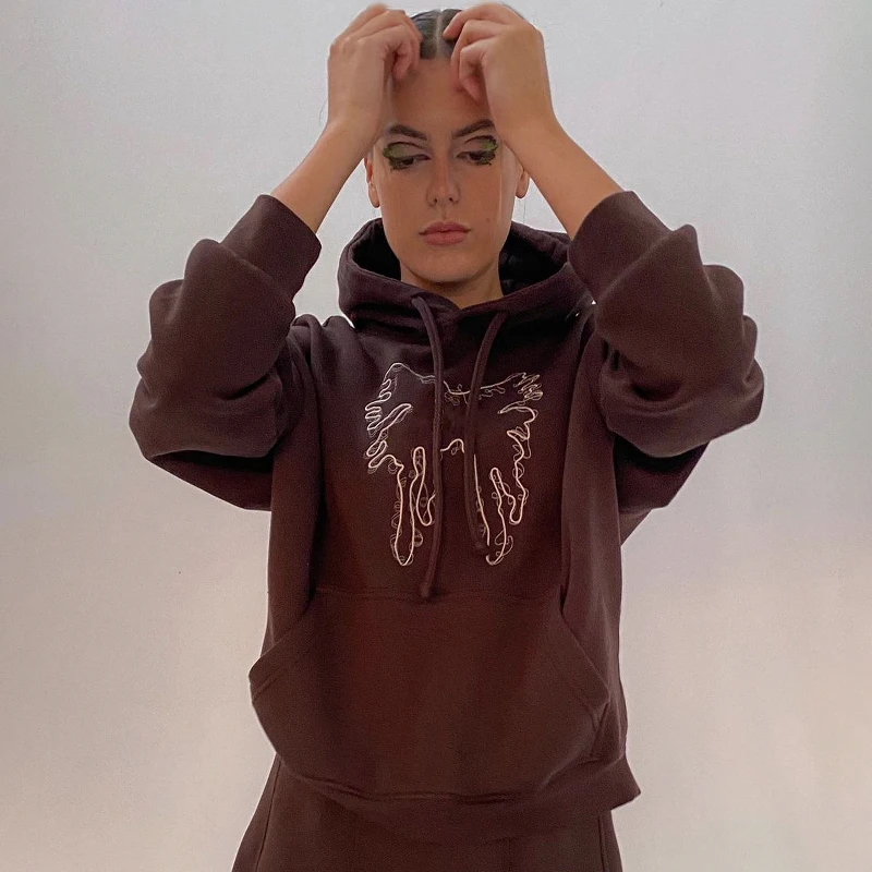 HEYounGIRL Casual Harajuku Oversized Hoodie Sweatshirt Y2K 2000s Aesthetic Brown Women Sweetshirts Autumn Long Sleeve Pullover