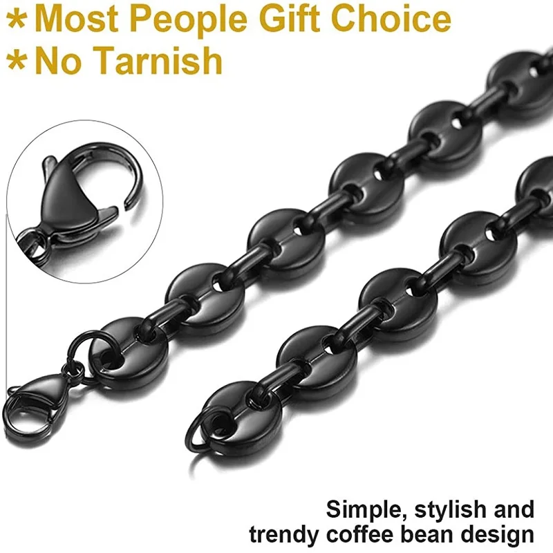 Очаровательное черное ожерелье 13 мм из нержавеющей стали с кофейными зернами