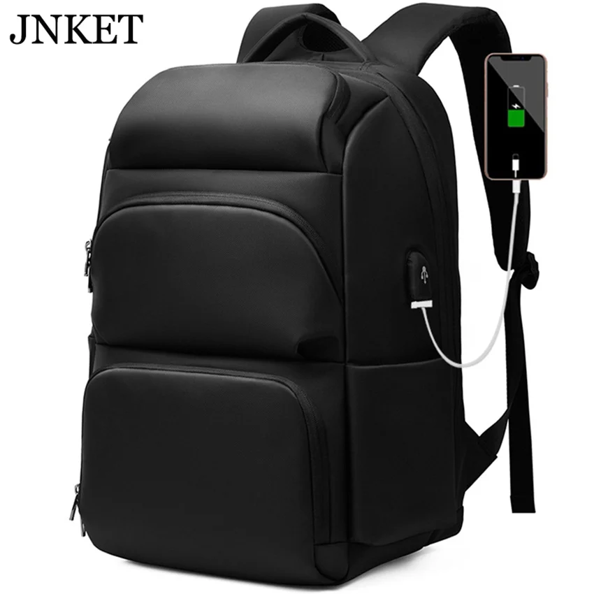 JNKET новый модный мужской рюкзак с замком, рюкзаки с USB-портом для зарядки, рюкзак для ноутбука, школьные сумки, вместительные рюкзаки