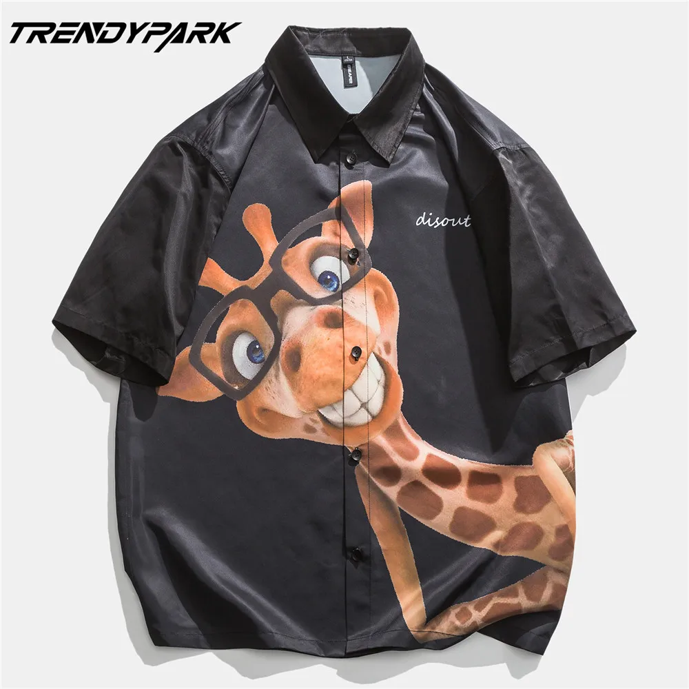 

Men's Shirt Summer Short Sleeve Printed Blouse Hip Hop Oversized Casual Harajuku Streetwear Single-breasted Collar Tops Shirts