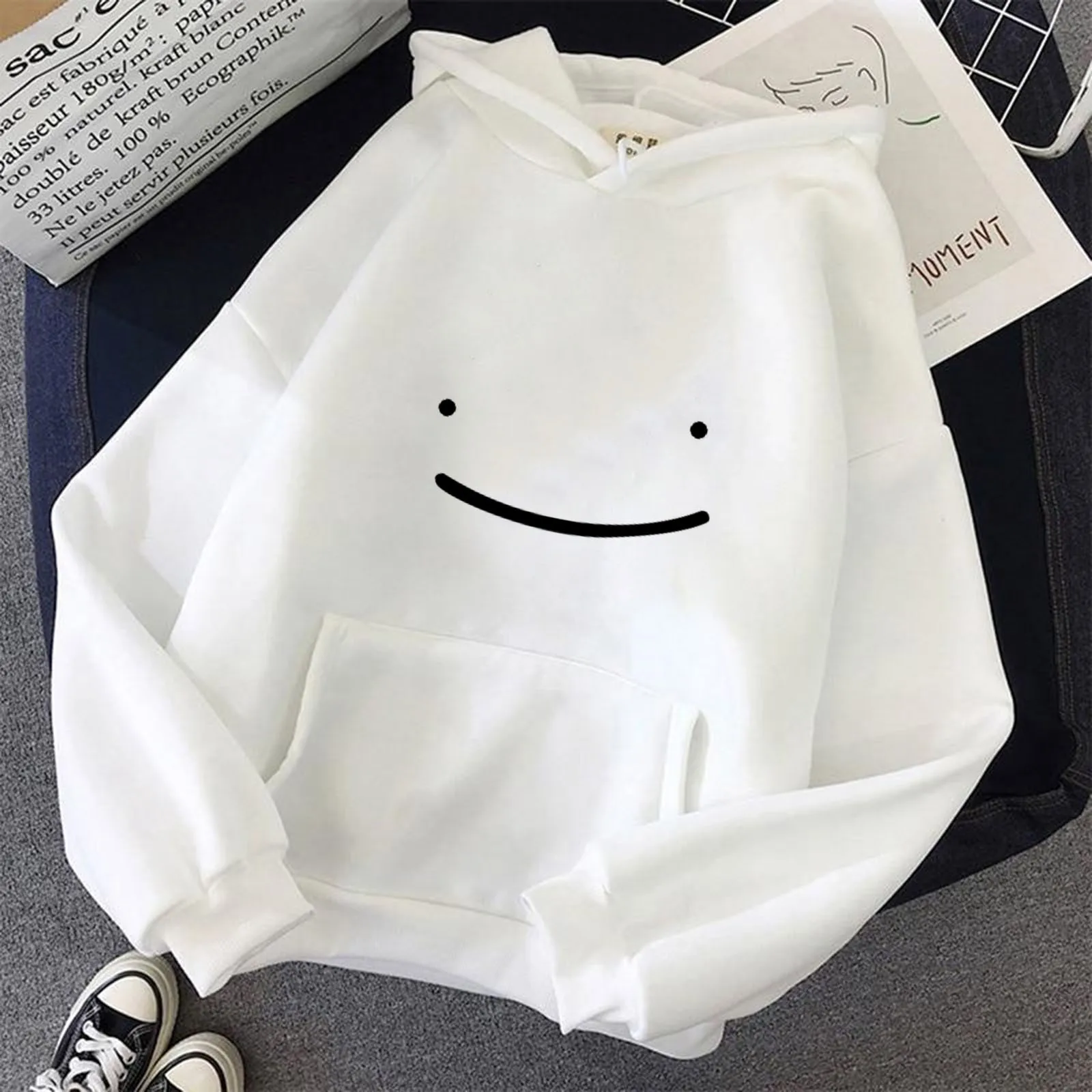 Smile Print Hoodies Women Aesthetic Oversized Hoodies Harajuku Sweatshirts Unisex Wram Long Sleeve Kawaii Clothes Anime Moletom