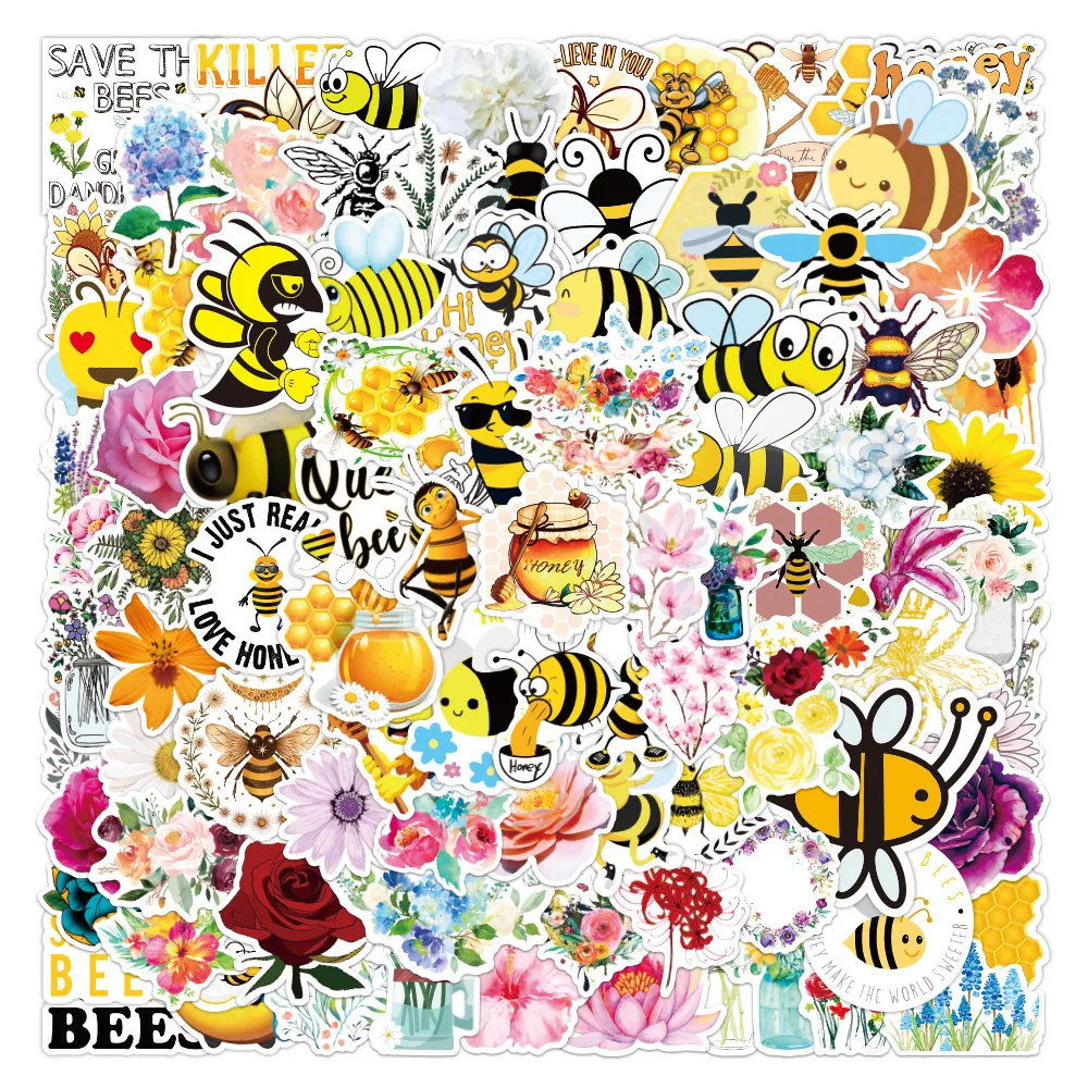 

10/50/100PCS Cute Bee Sticker Toys for Kids Gift Cartoon Honey Insect Animal Stickers To DIY Laptop Phone Fridge Kettle Bike