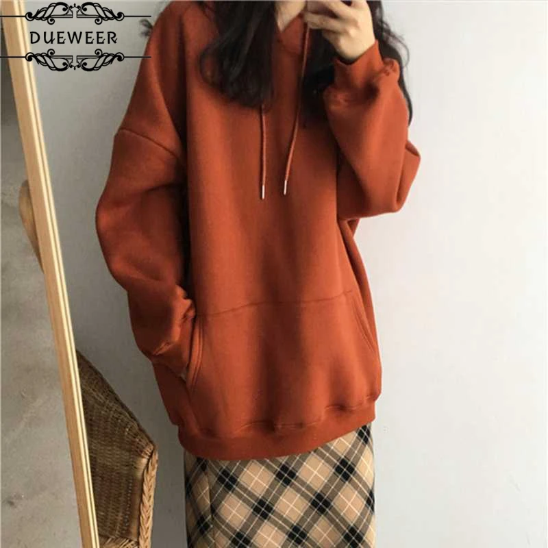 

DUEWEER Hoodies Sweatshirts Womens Fashion Oversize Sweatshirt Solid Loose All-match Ins Korean Style Ulzzang Women Hoodie