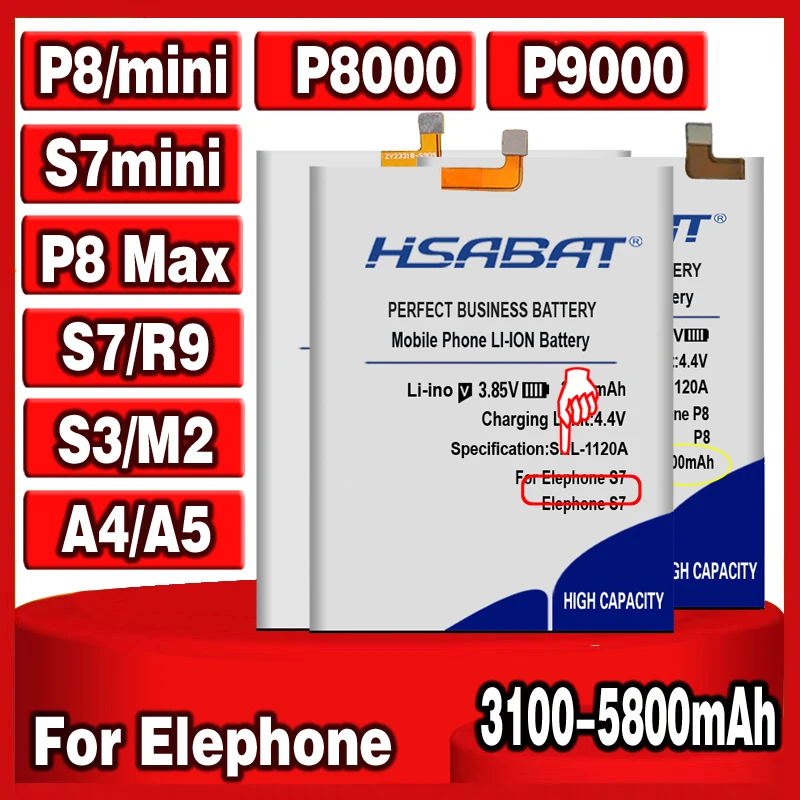 Высококачественный аккумулятор HSABAT для Elephone S7 / R9 S3 A5 P8 Max P8000 mini P9000 Lite MINI A4 M2
