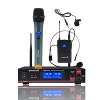 2 channel uhf wireless microphone system 1ch handheld microphone 1ch wireless headset lapel bodypack mic ease to use smu 0202ab
