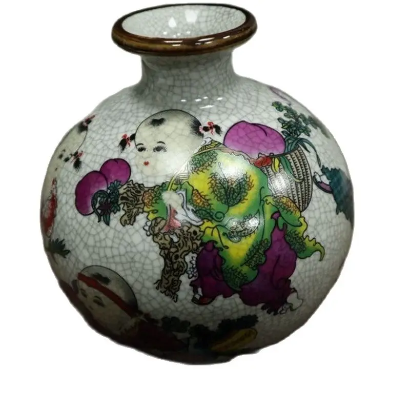 

Китайский Старый Фарфор гранатовая бутылка картина розовый ребенок играть