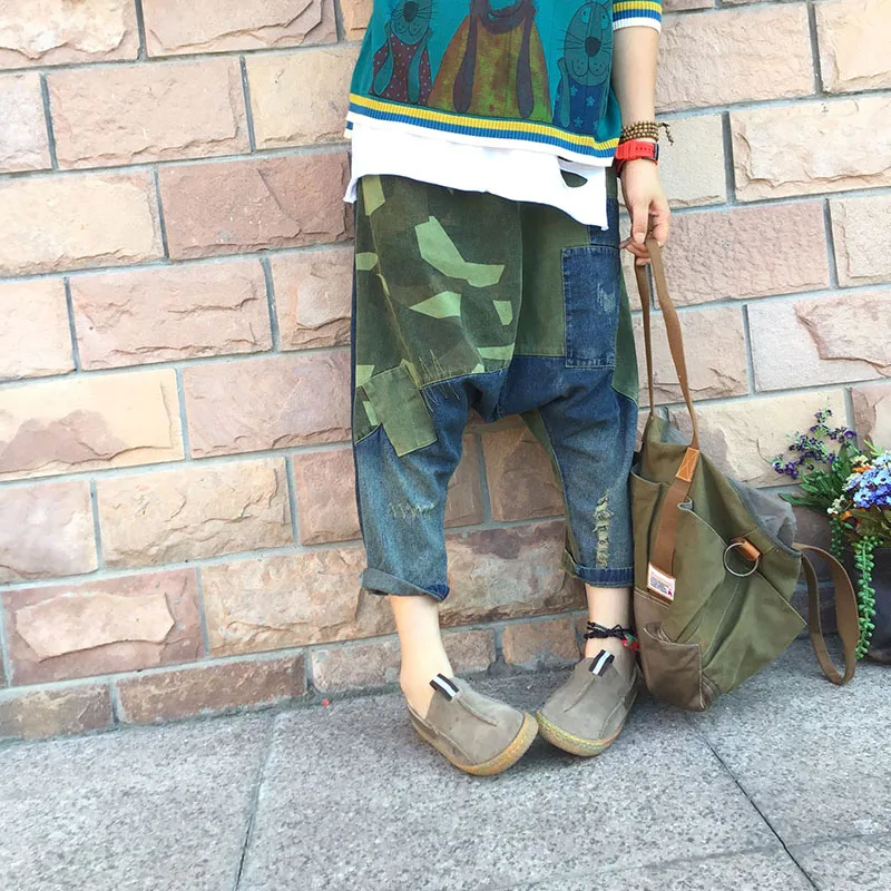 Женские Мешковатые джинсовые широкие брюки с заниженным шаговым швом эластичной