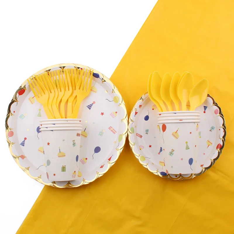 

Disposable Tableware Set Plate Tablecloth Paper Towel Birthday Party Decoration For Kids Yellow Theme Party Supplies Baby Shower