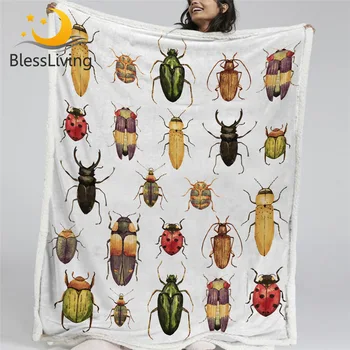 BlessLiving Beetles Sherpa Blanket Insect Bed Blanket Watercolor Print Plush Bedspread Colorful Hipster Vintage Custom Blanket 1