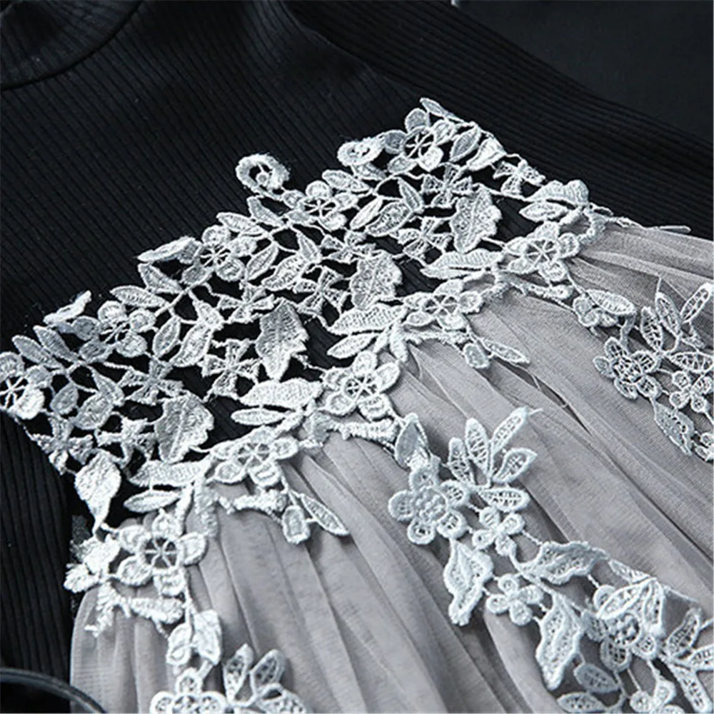 Осенне-зимнее вязаное кружевное платье-пачка с длинными рукавами для маленьких