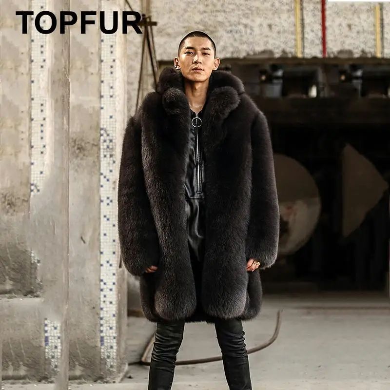 Мужская куртка из натуральной кожи с натуральным лисьим мехом зимняя воротником