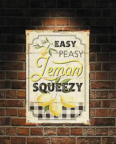 

8x12 Inch Decor Sign Easy Peasy Lemon Squeezy Retro Metal Tin Sign Fruit Store Supermarket Market Wall Decor