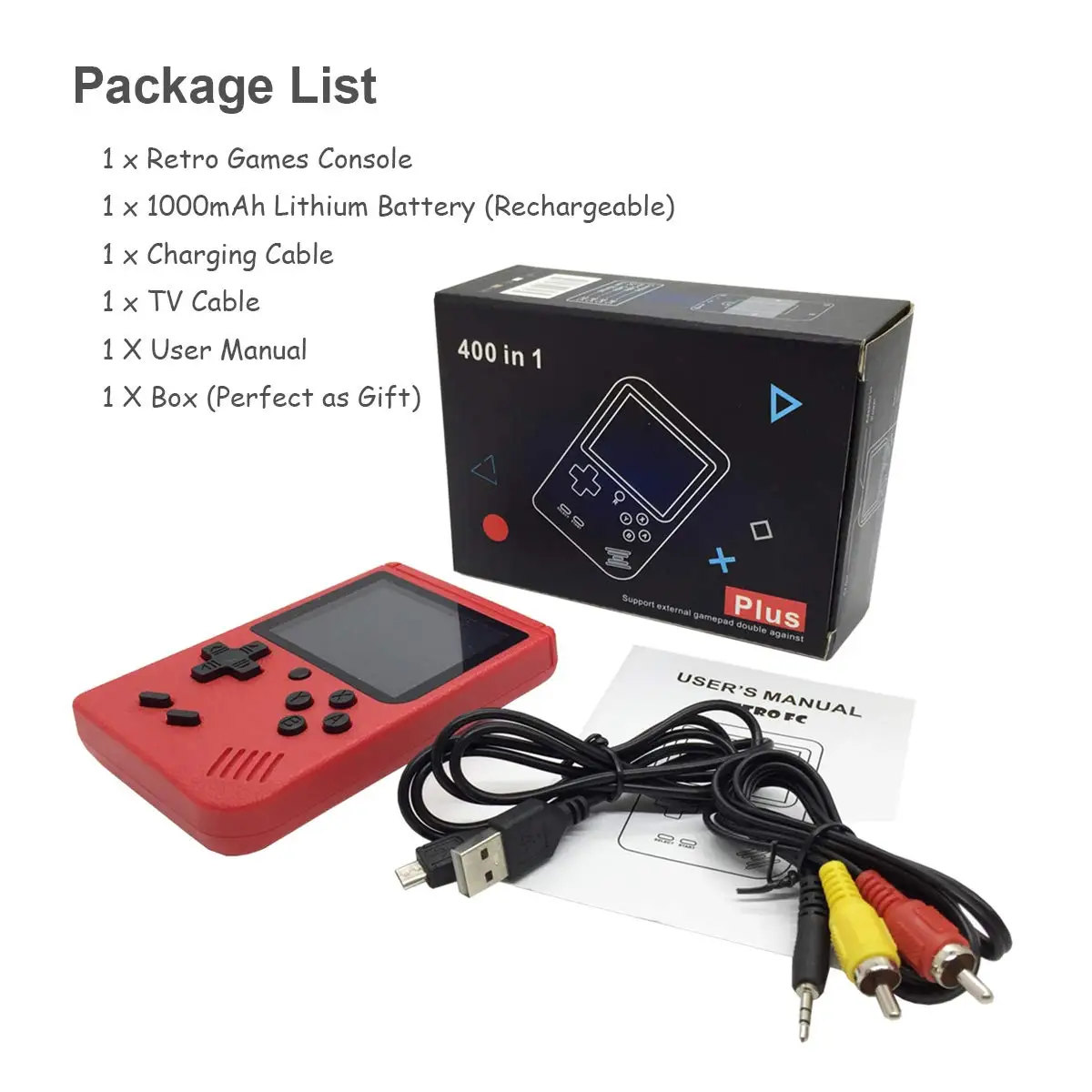 

Red Handheld Retro FC NES Game Console w/ 400 Games 3" Portable Gameboy AV TV