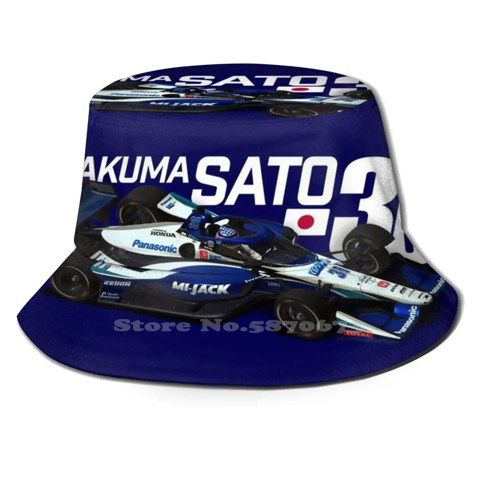 Takuma Sato 2020 ( White Text On Blue ) Flat Top Breathable Bucket Hats Sato Japan Japanese Jpn Taco Taku America Usa